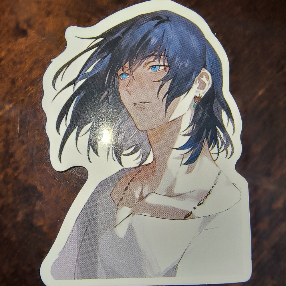 Blue-Haired Anime Character Sticker with Pierced Ear Howls Moving Castle Studio